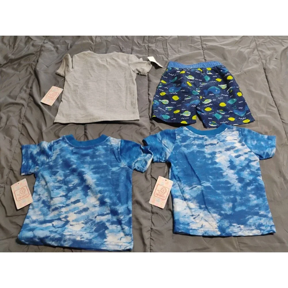 Lot Of 12 Months Boys Swiggles Tshirts And 1 Quad Seven Swim Trunk 18 Month Fish